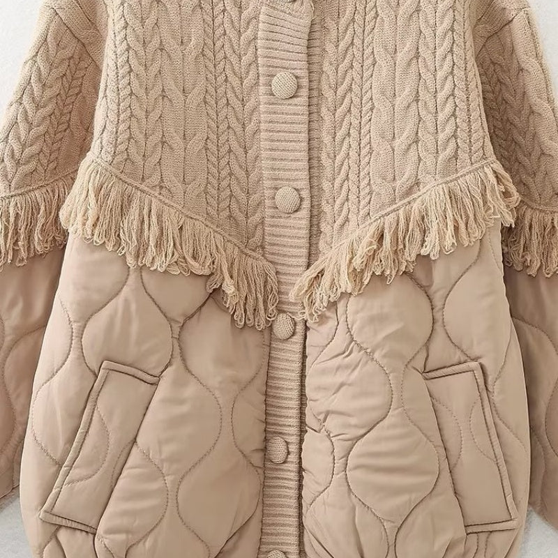 Quilted Knit Jacket with Fringe