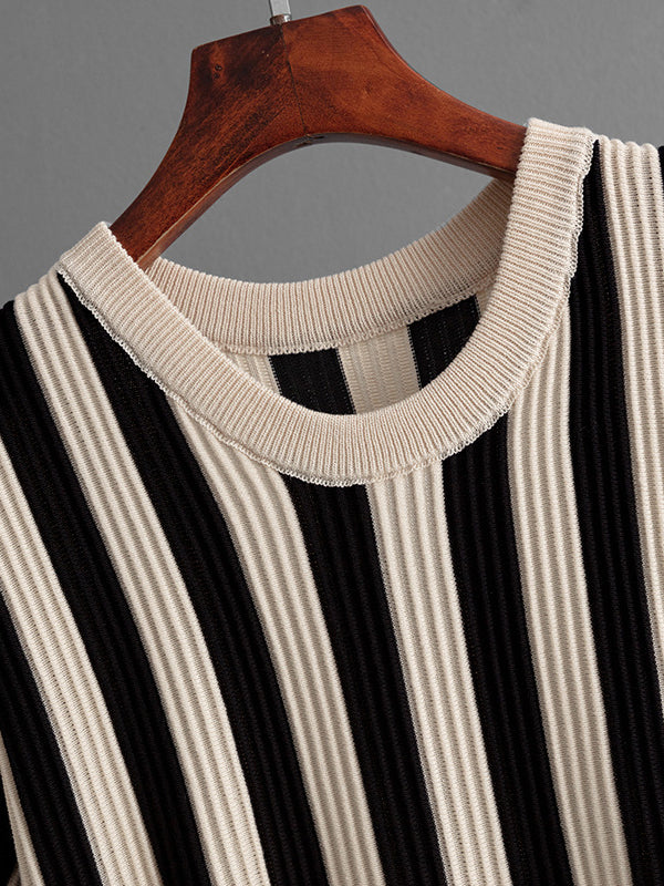 Striped Short-Sleeve Top & Wide-Leg Pants Set