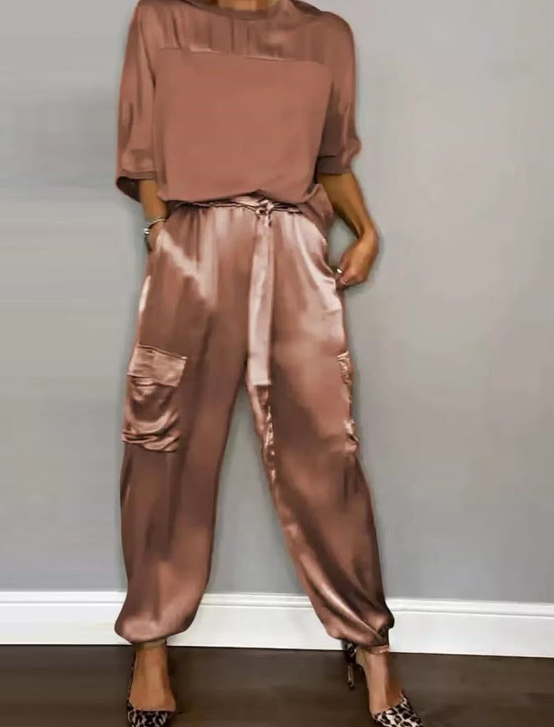 Satin Top and Cargo Pant Set