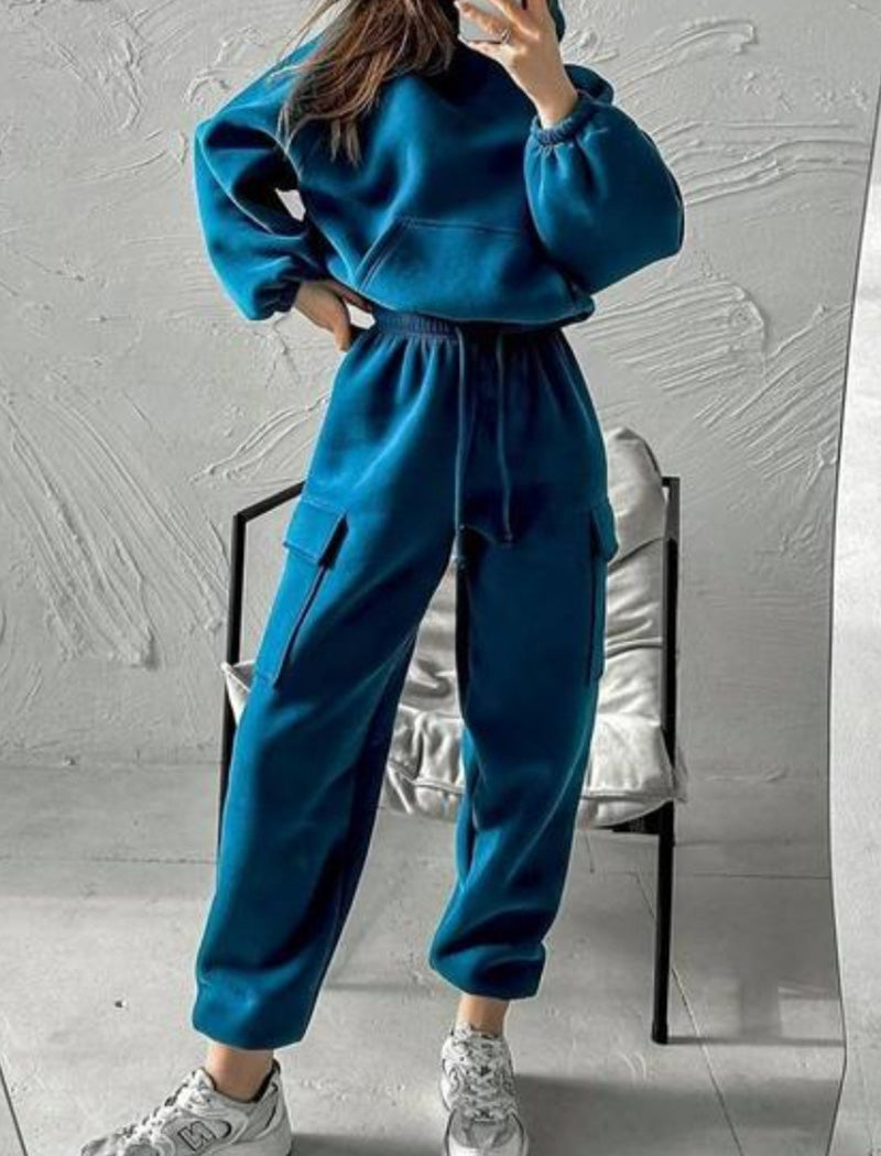 Cozy Fleece Hoodie and Cargo Joggers Set