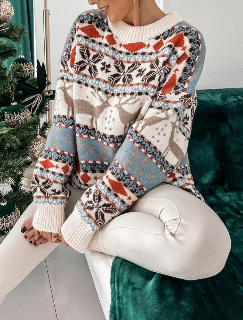Reindeer Patterned Holiday Sweater