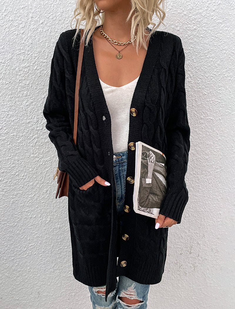 Cable Knit Longline Button-Up Cardigan