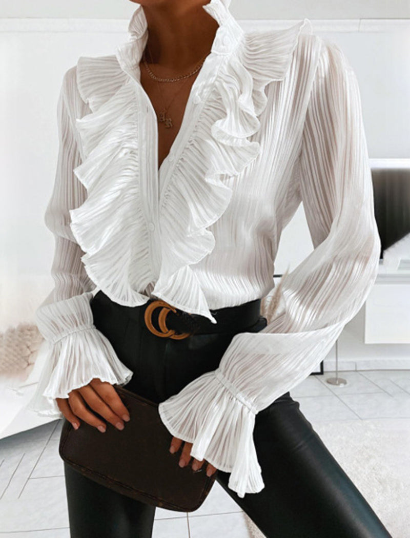 Ruffle Detail Button-Up Blouse