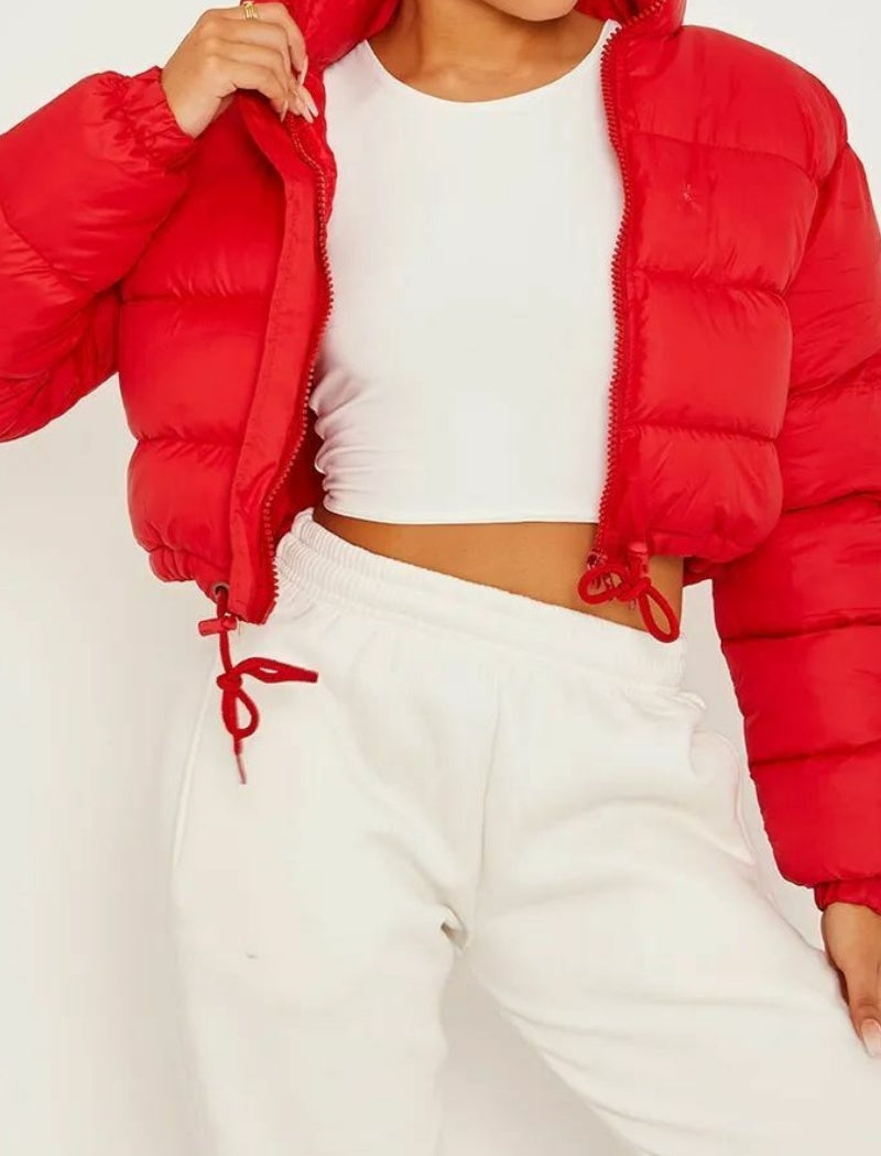 Cropped Puffer Jacket with Stand Collar