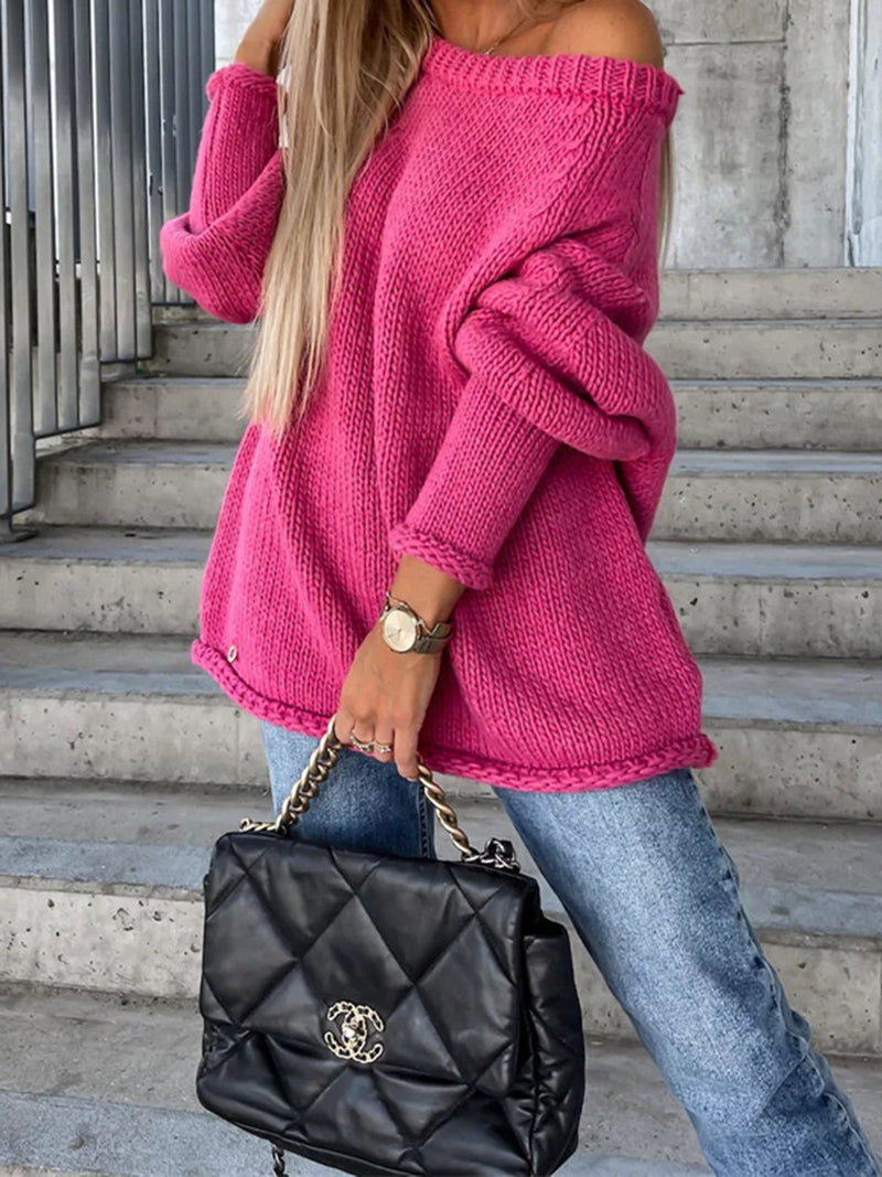 Off-the-Shoulder Oversized Knitted Sweater