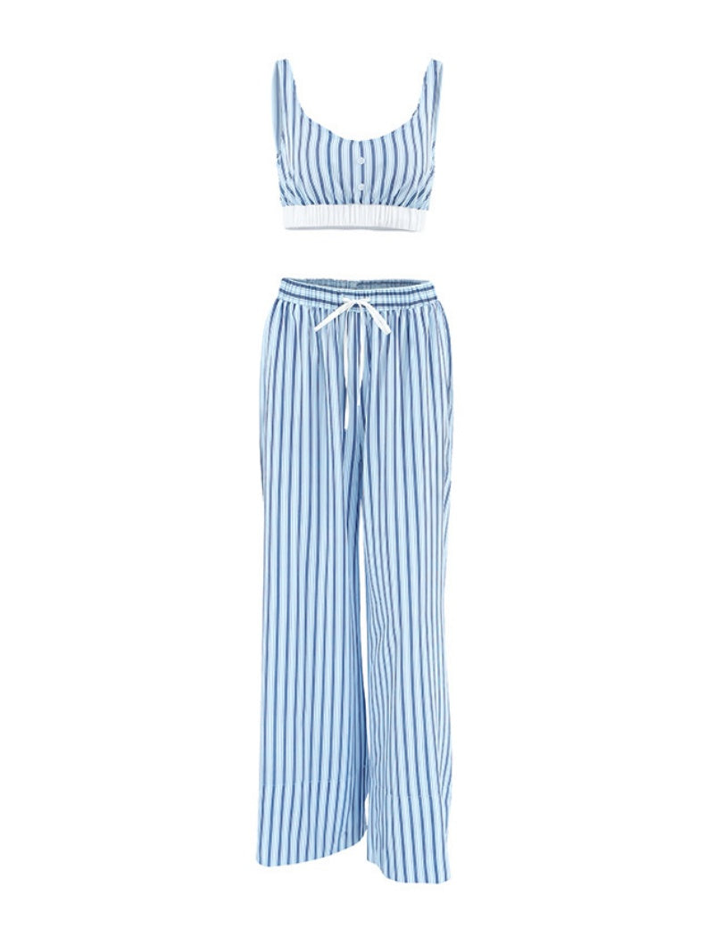 Striped Lounge Set with Wide-Leg Pants