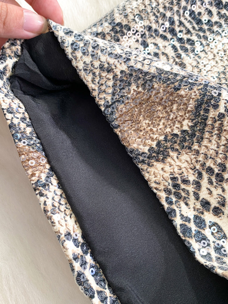 Animal Print Sequin High-Rise Shorts