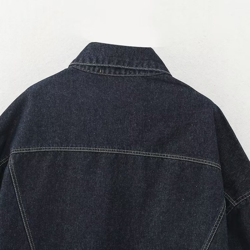 Cropped Denim Jacket with Cuffed Sleeves