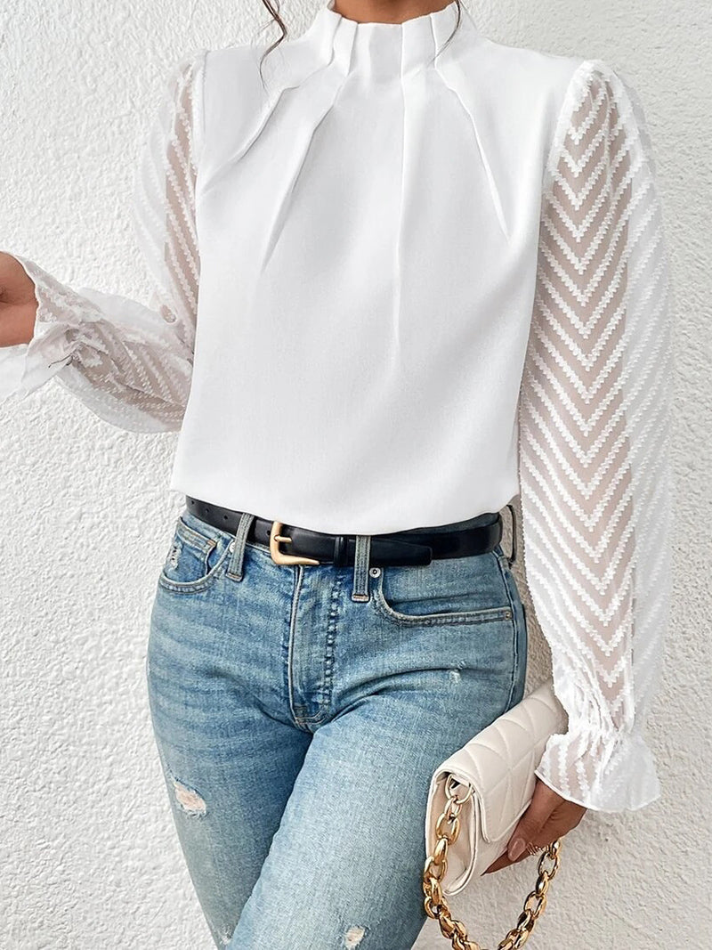 Solid Sheer Sleeve Blouse