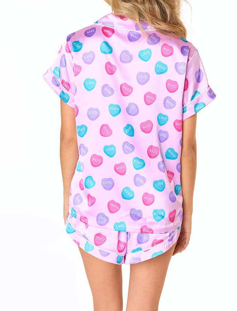 Printed Satin Short Sleeve Shirt and Shorts Set