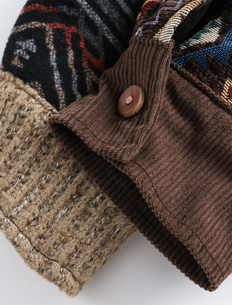 Patterned Patchwork Button-Up Jacket