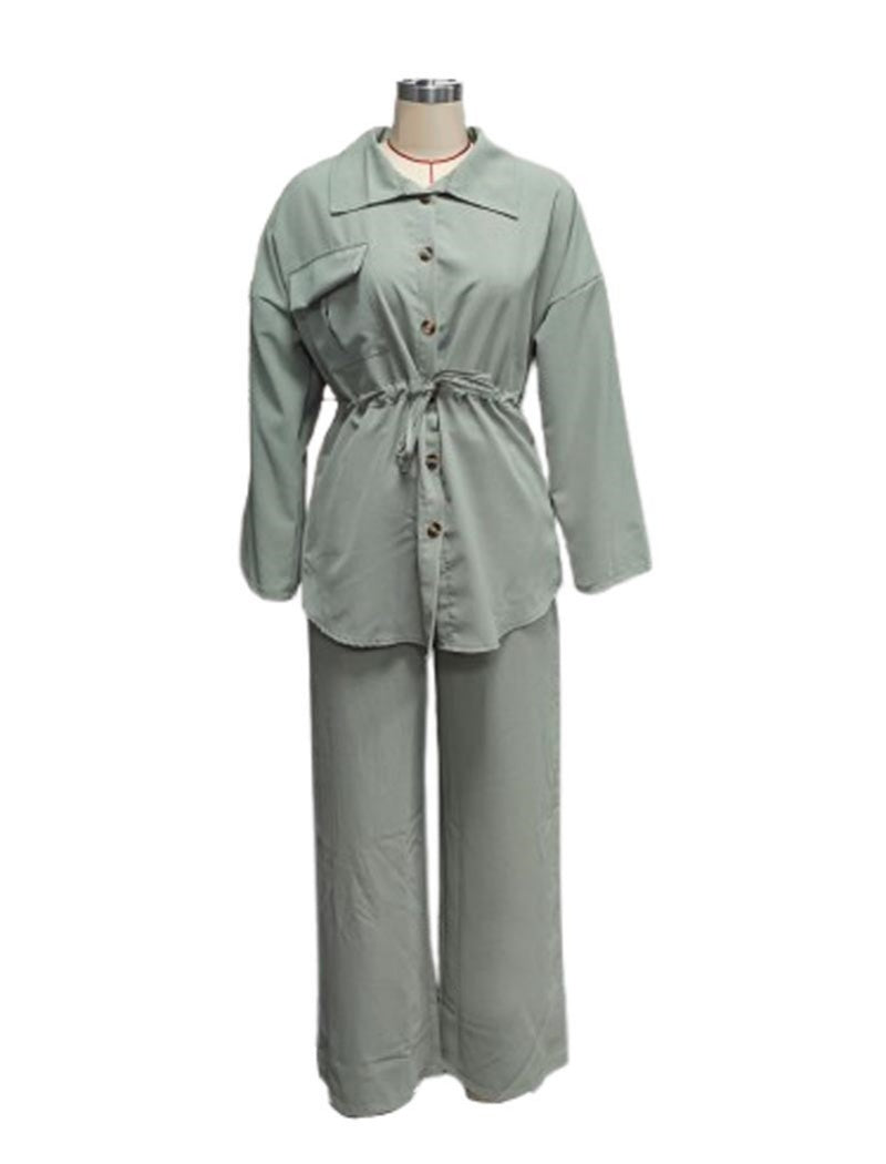 Loose Casual Drawstring Pocket Button Set