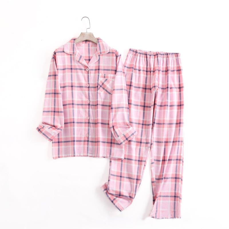 Loose Fit Plaid Long Sleeve Top and Pants Set