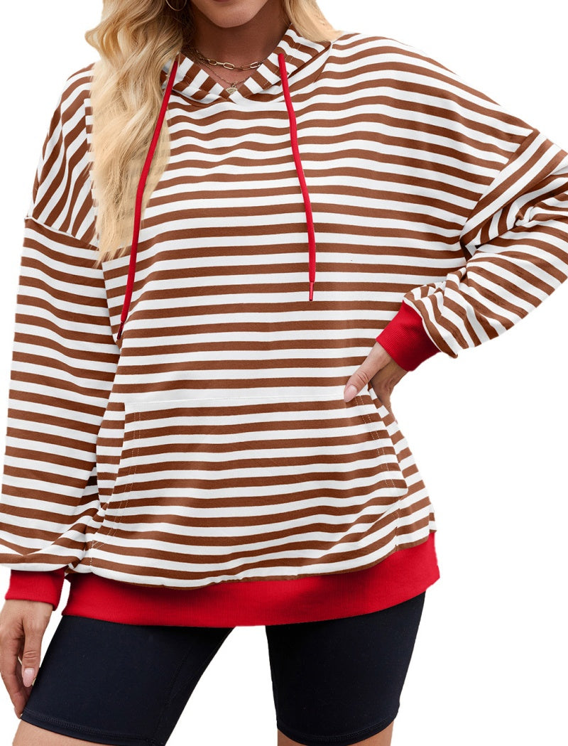 Striped Pullover Hoodie with Kangaroo Pocket