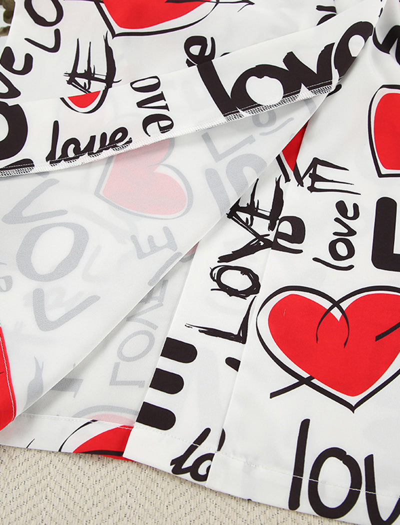 Heart Print Camisole and Shorts and Cover-Up Set