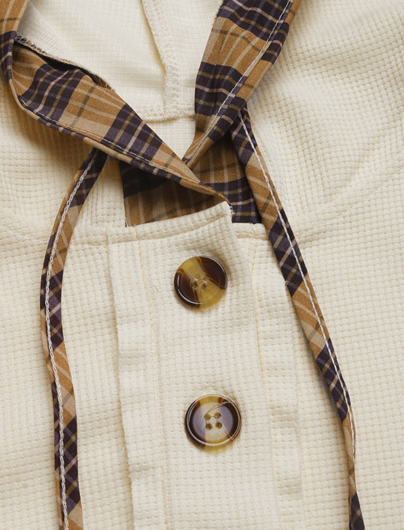 Plaid Patchwork Long-Sleeve Hooded Top