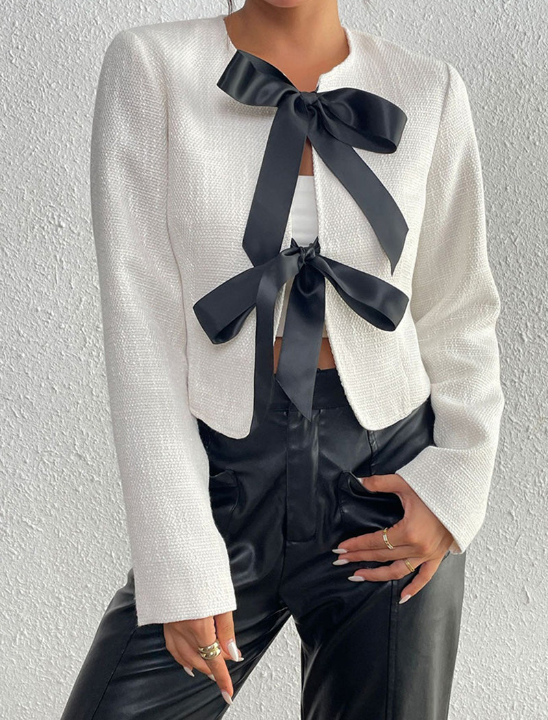 Cropped Blazer with Ribbon Ties