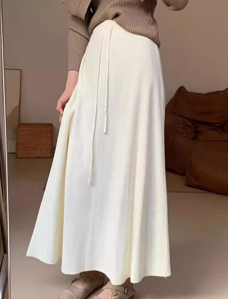 Pleated Drawstring Maxi Skirt