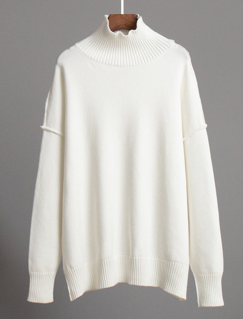 Oversized Turtleneck Sweater with Ribbed Hem