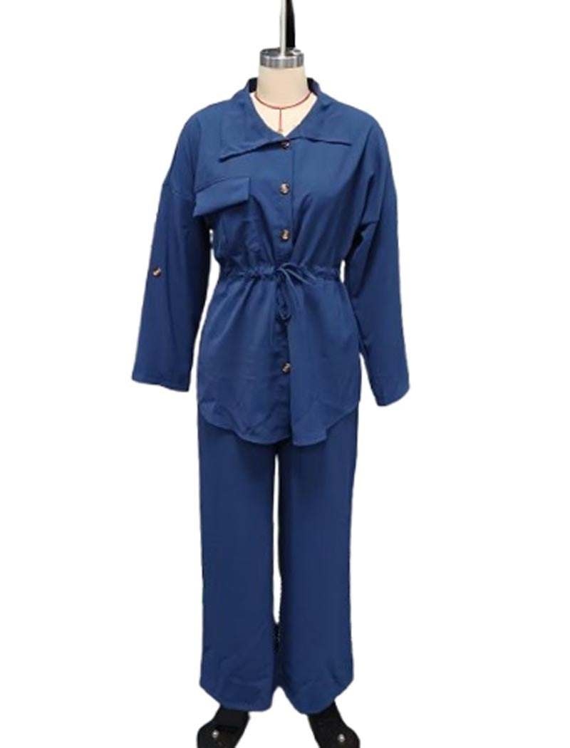 Loose Casual Drawstring Pocket Button Set