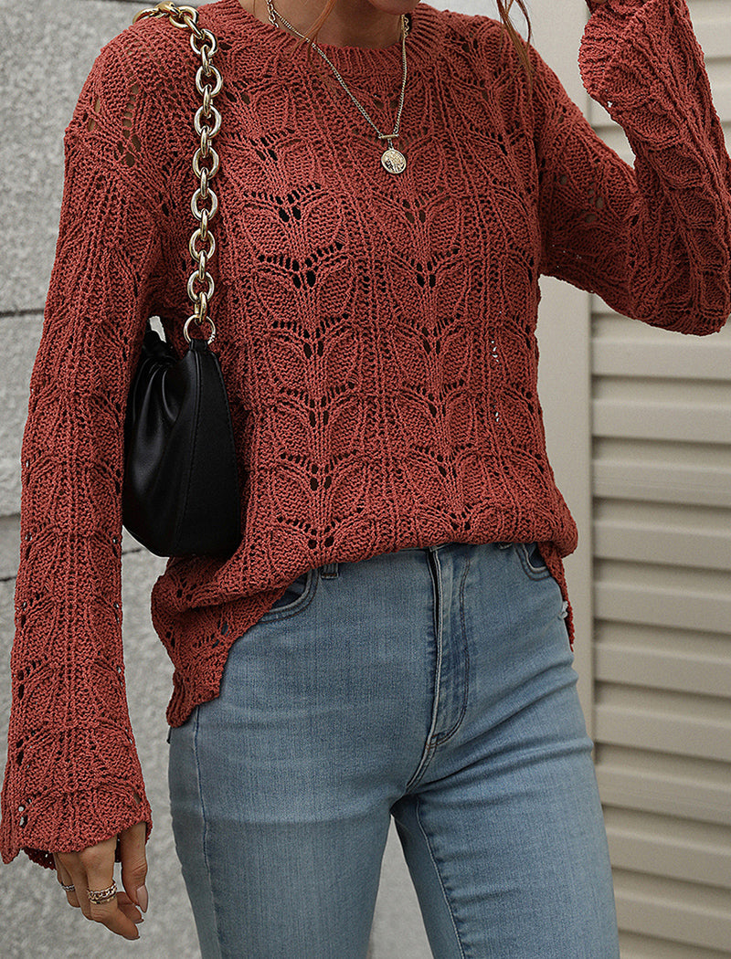 Crochet Knit Long-Sleeve Top