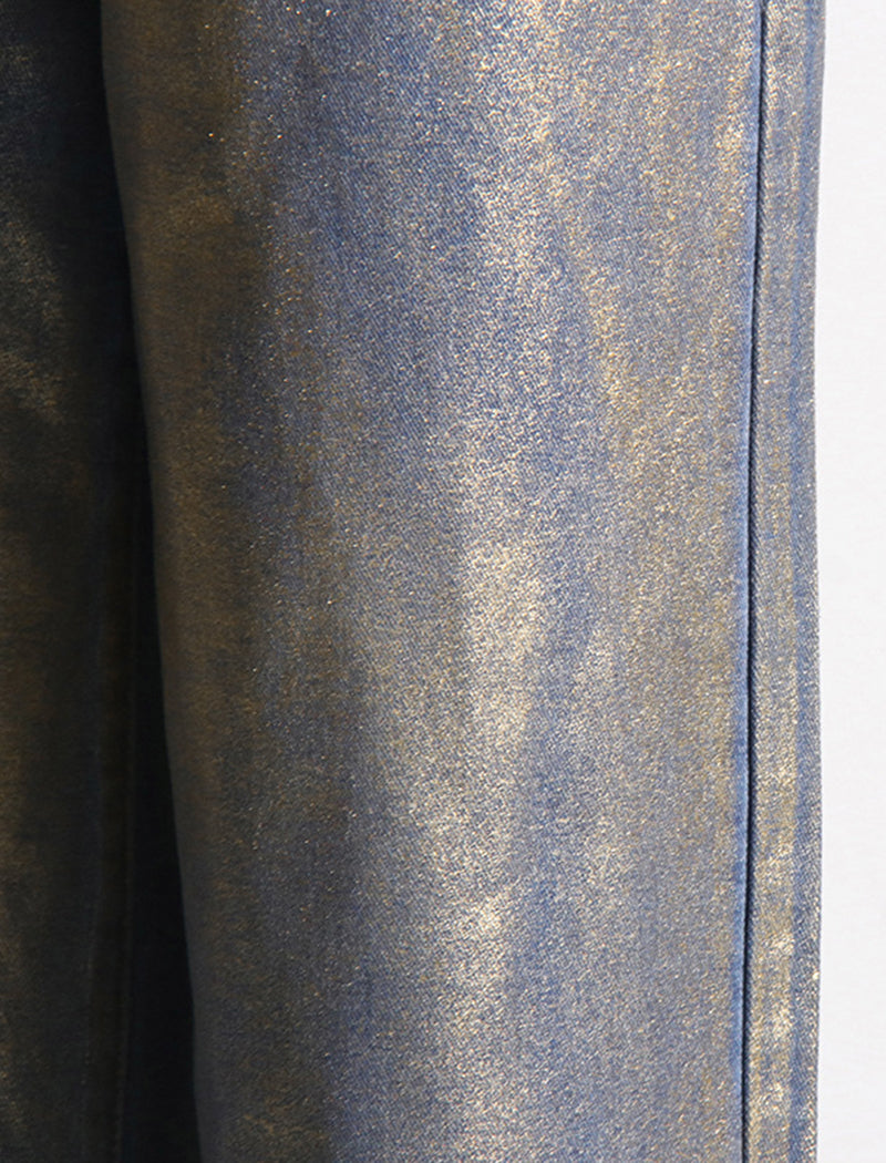 Metallic Wide-Leg High-Waist Pants