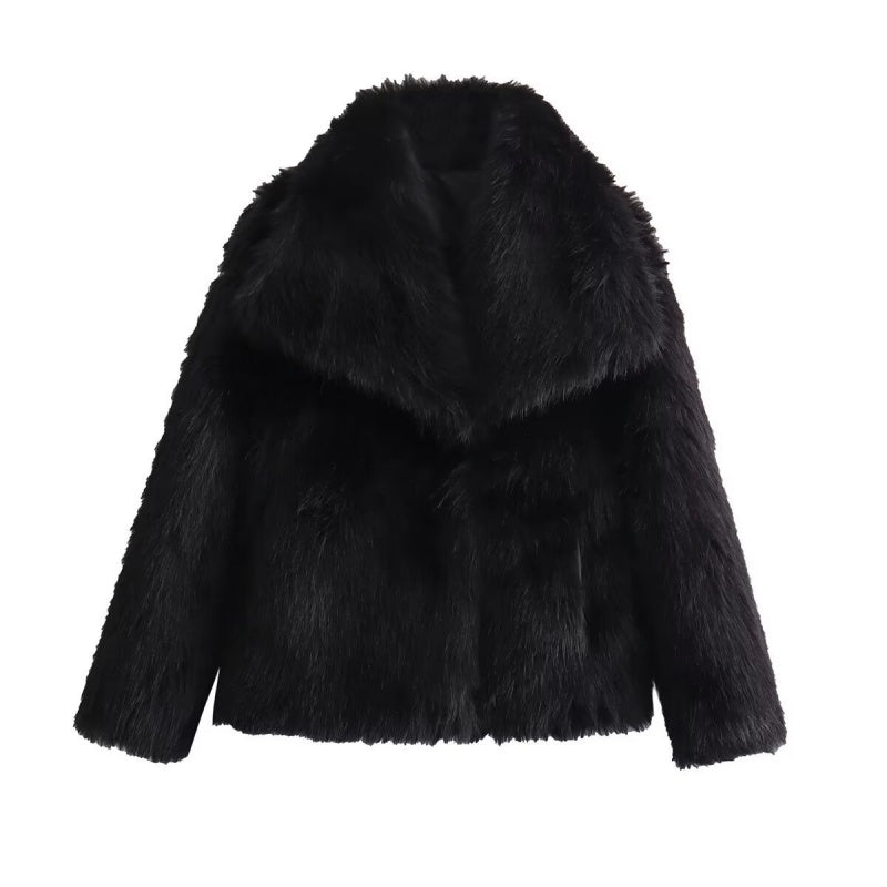 Loose Faux Fur Collar Coat