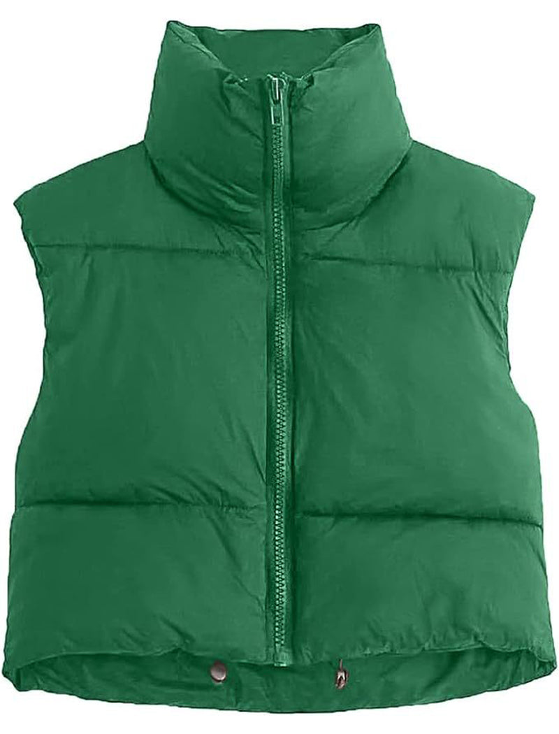 Cropped Puffer Vest with High Collar