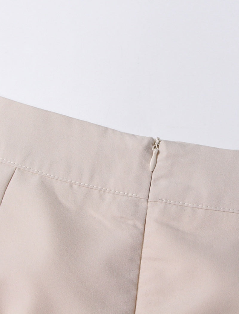 Asymmetrical Pleated Skirt with Button Details