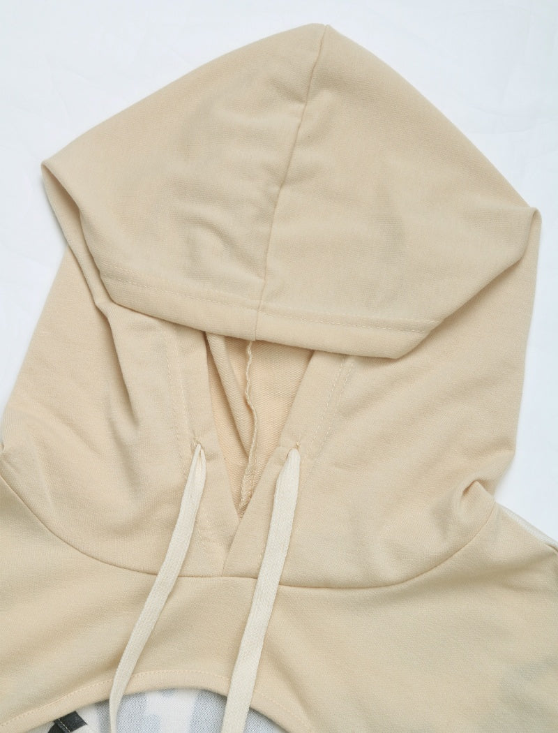 Cutout Panel Hoodie with Print