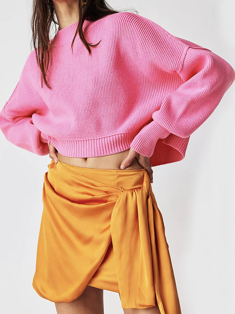 Solid Crop Pullover Sweater