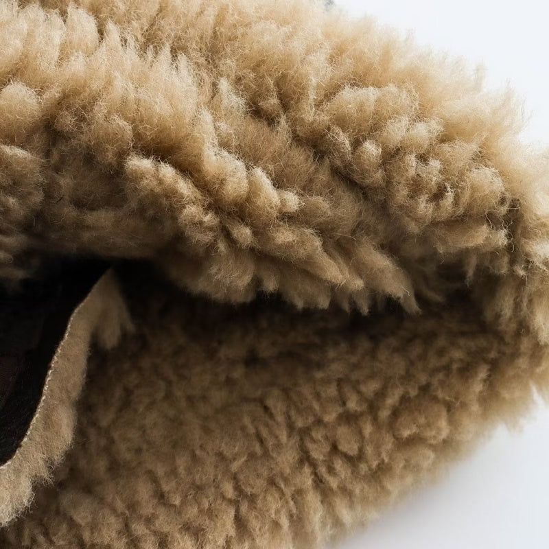 Faux Shearling Collar Zip-Up Jacket