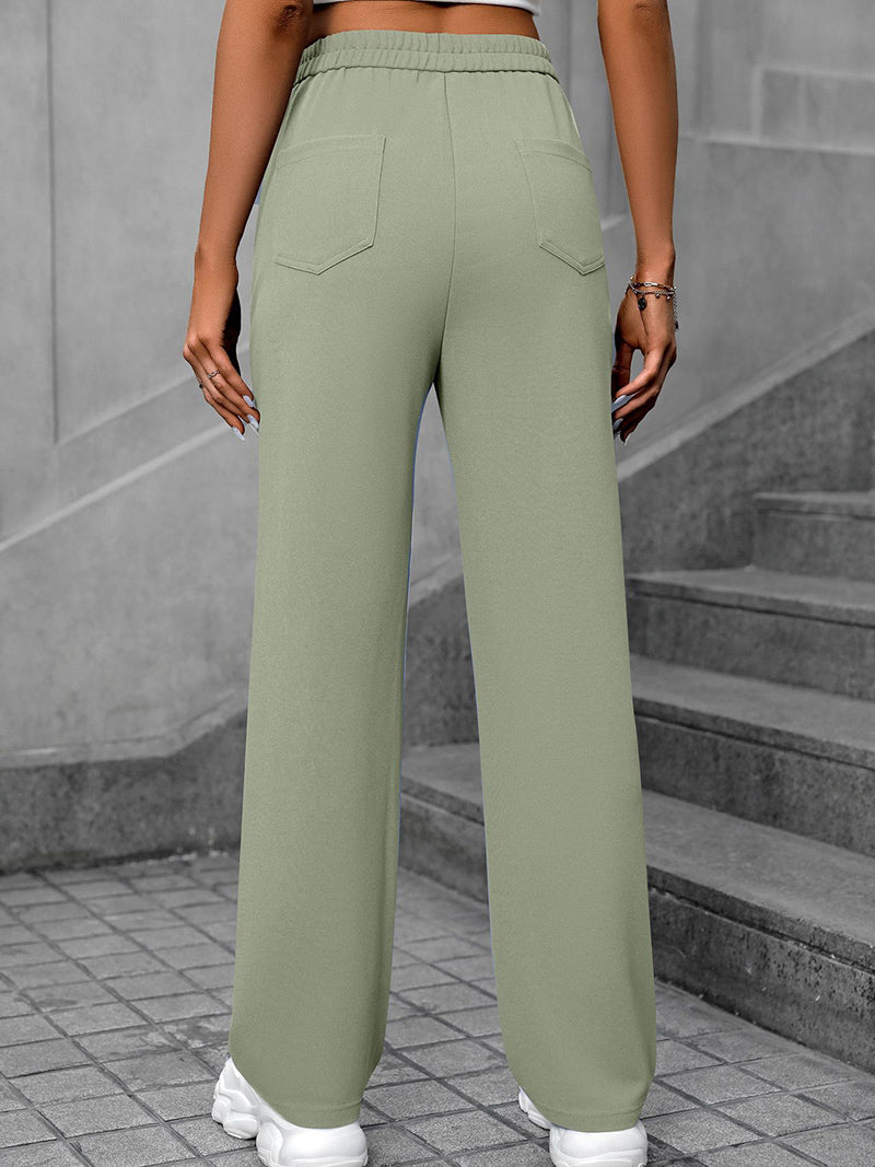 High-Rise Button-Up Straight-Leg Pants