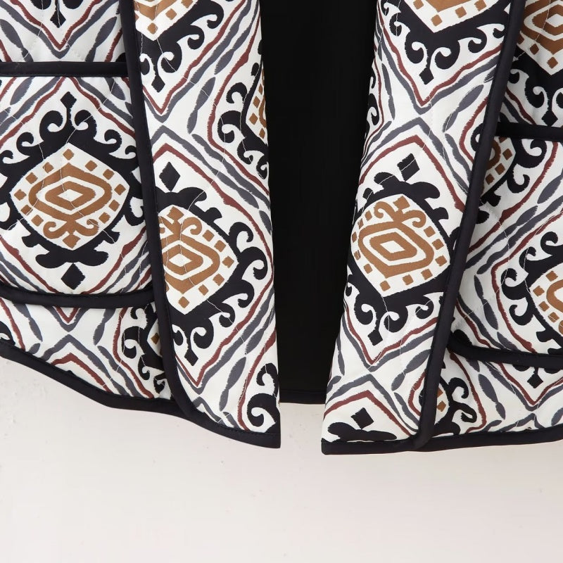 Patterned Open-Front Knit Jacket