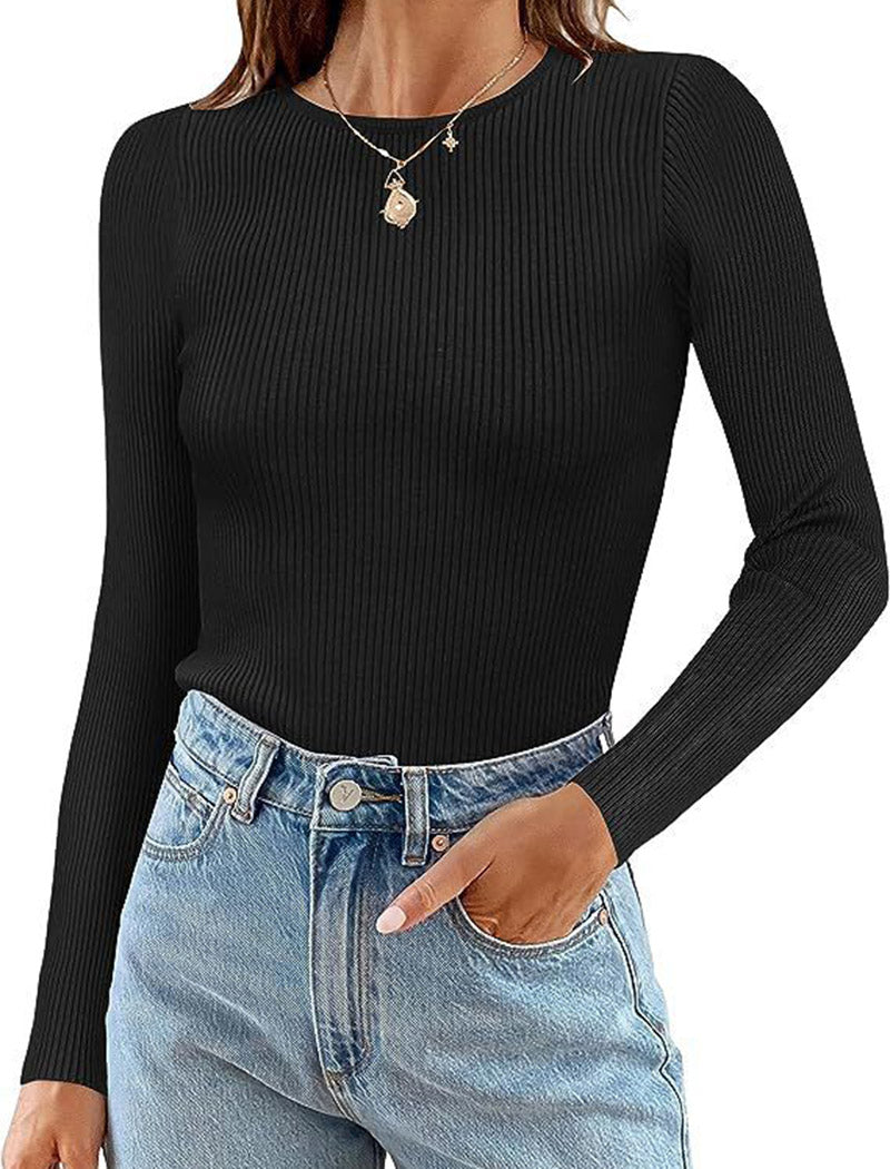 Ribbed Knit Basic Long Sleeve Top