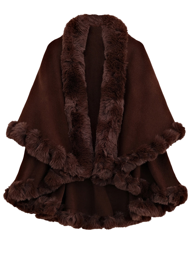 Faux Fur Trimmed Shawl Cape