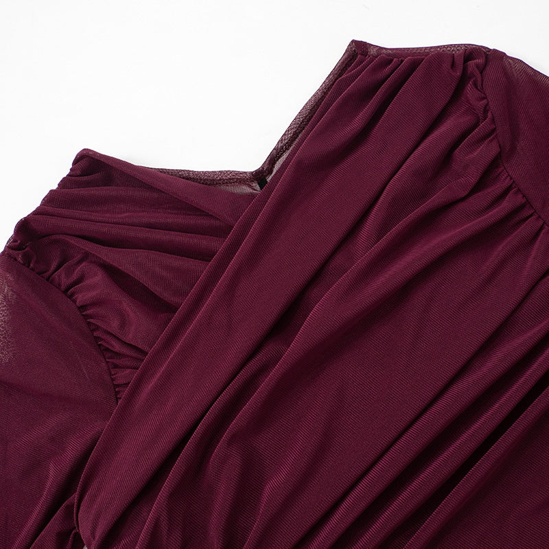 Draped Mesh Long Sleeve Top