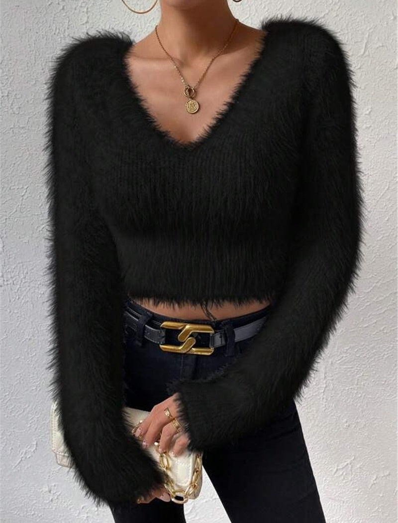 Fluffy Long Sleeve Cropped Sweater