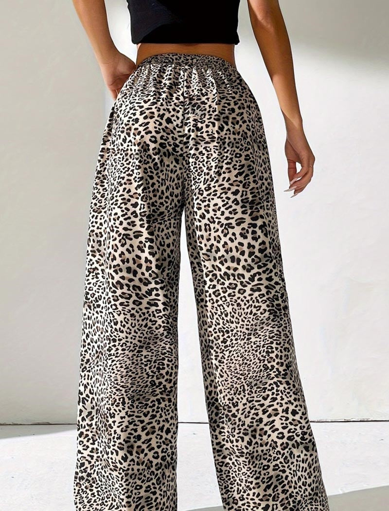 Wide-Leg Leopard Print Pants