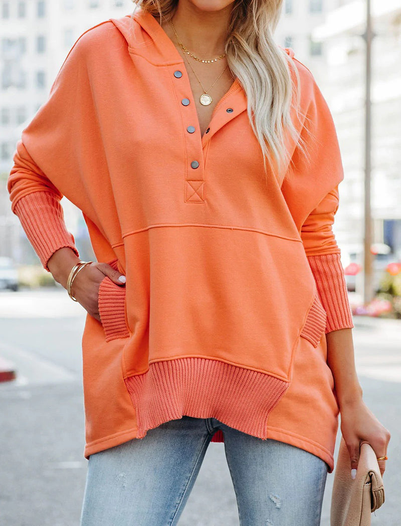 Oversized Hooded Top with Button Details