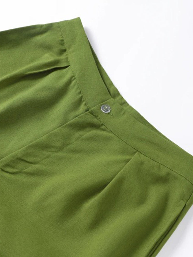 Solid Tie-Front Blouse and Pants Set