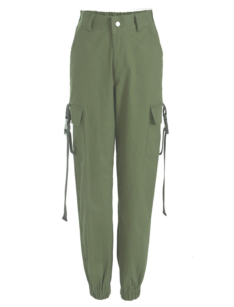 Ribbon Backpack Button Casual Pants