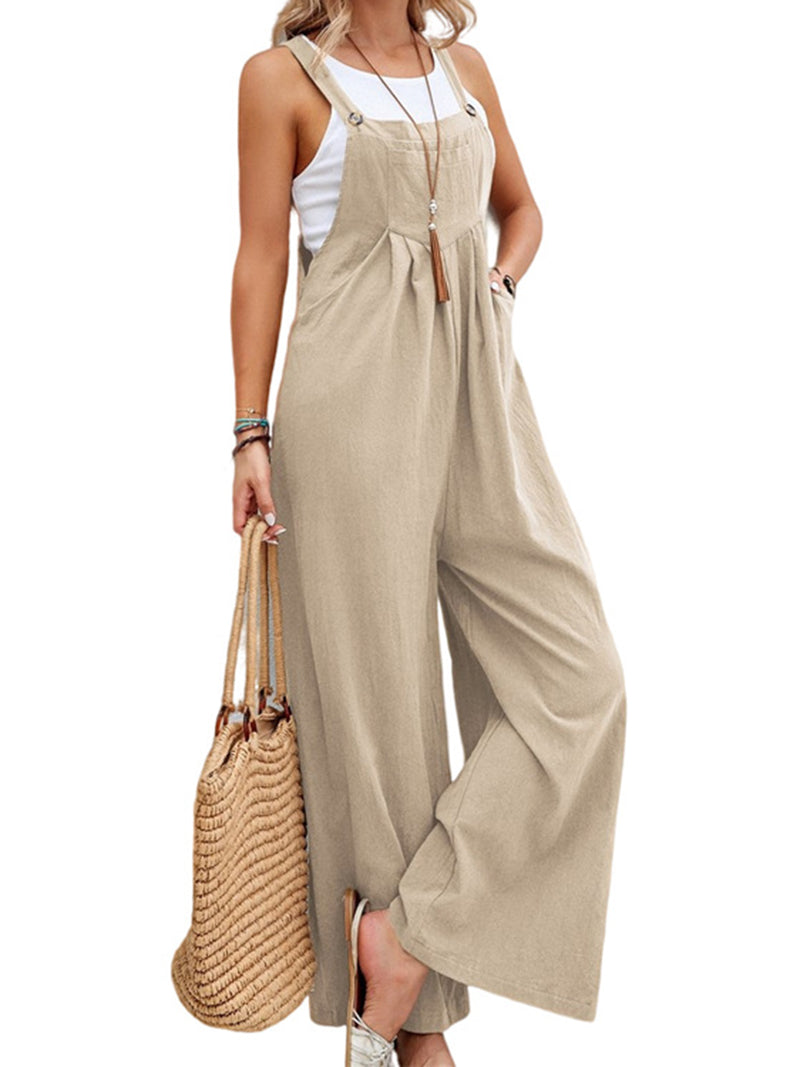Solid Wide-Leg Overall Jumpsuit