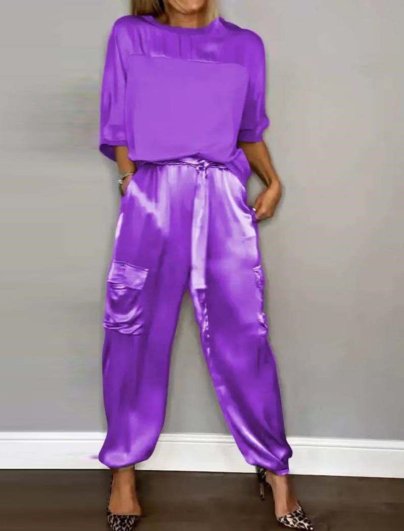 Satin Top and Cargo Pant Set