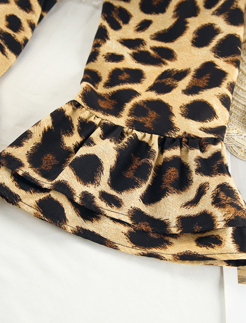Leopard Print Long Sleeve Top and Pants Set
