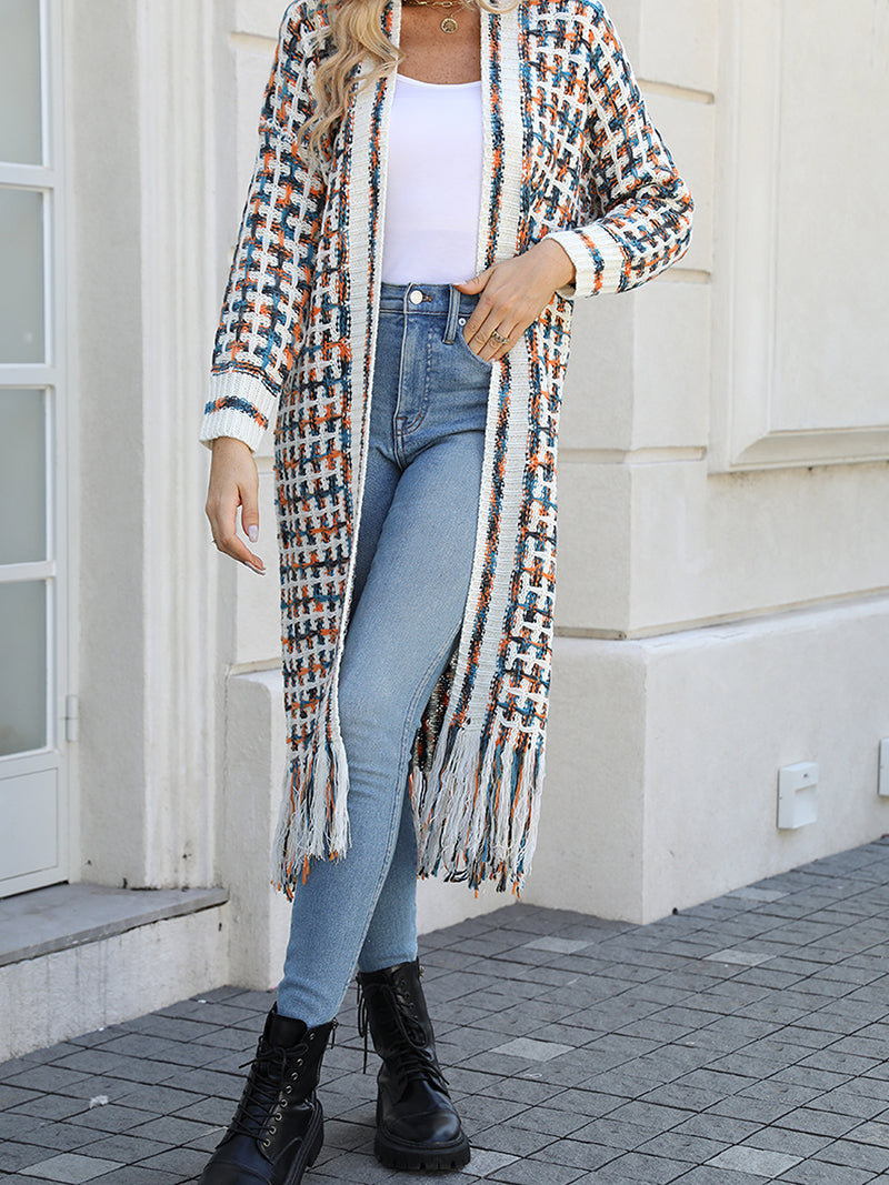Fringe Longline Open-Front Cardigan