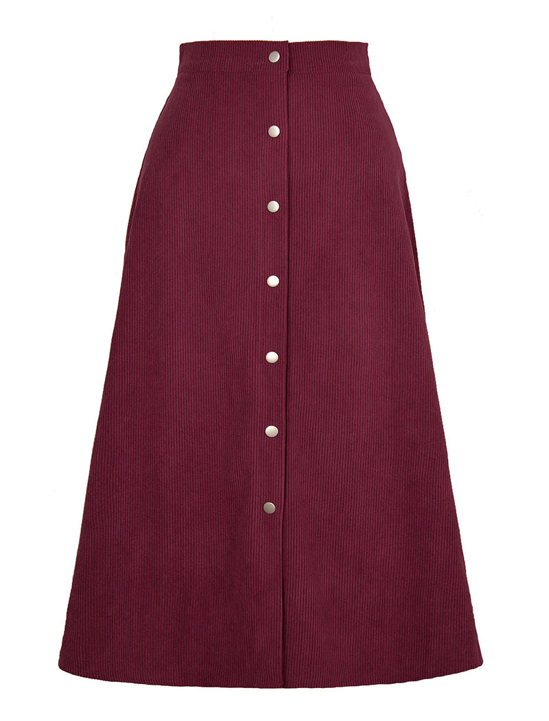 Button-Front A-Line Midi Skirt