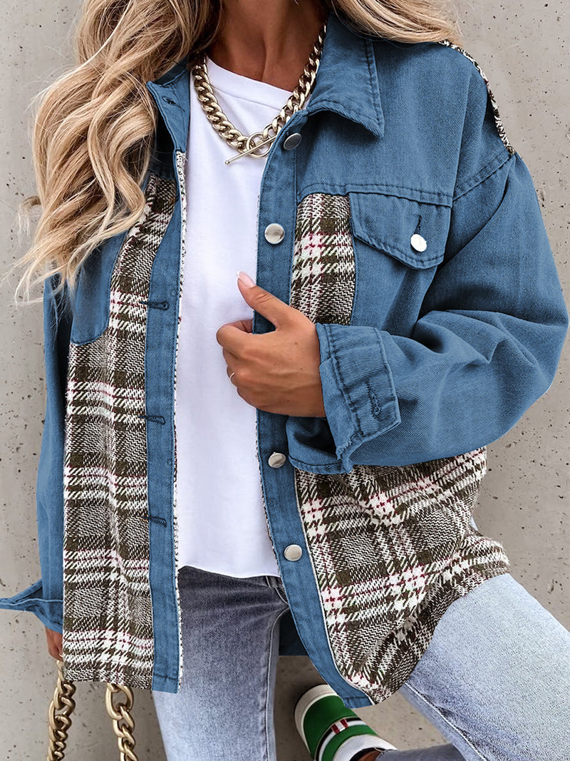 Plaid Patchwork Button-Up Jacket