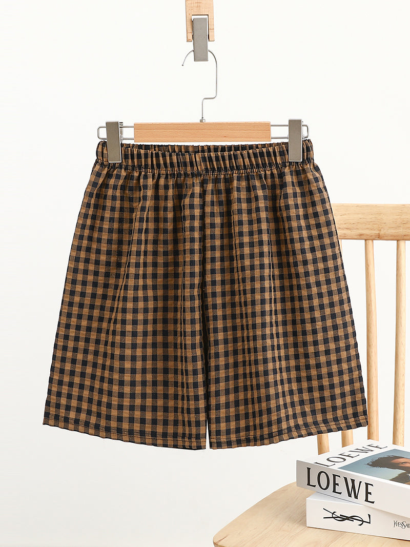 Checkered Elastic Waist Shorts