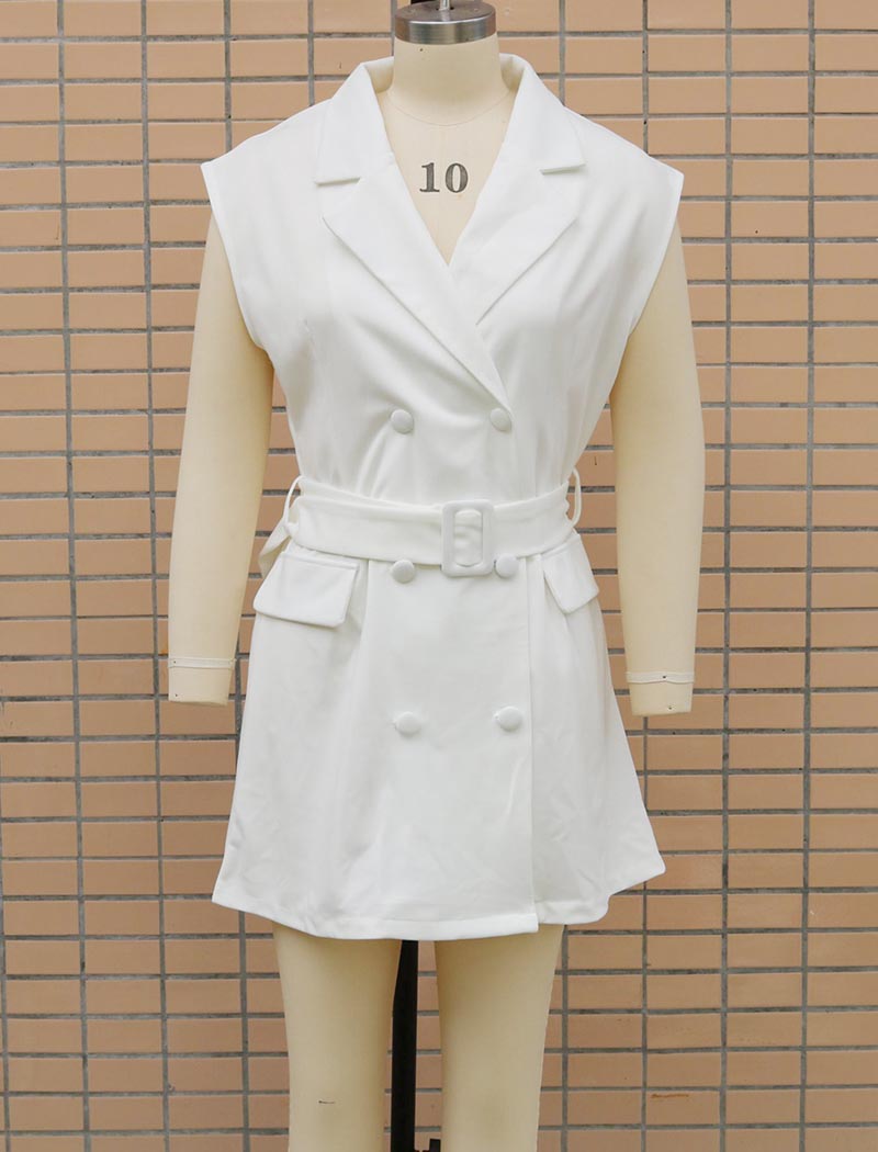 Sleeveless Belted Double-Breasted Mini Dress
